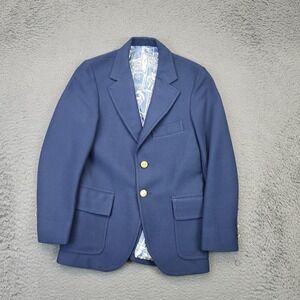 Tom Sawyer Blazer Boys Navy Blue Gold Buttons Printed Lining Sport Coat Preppy